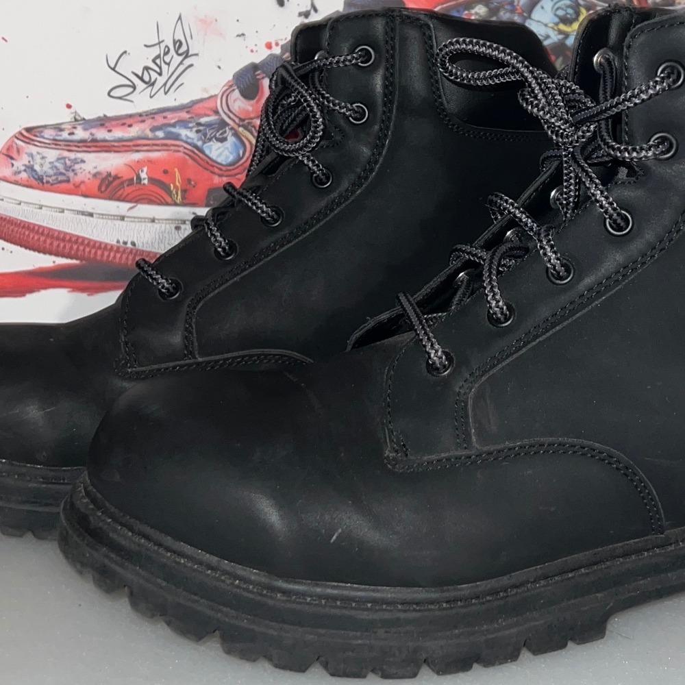Mens Black Work Boots Lace Up Ankle Lug Sole MNOT42CA017 Size 11 - Picture 5 of 7